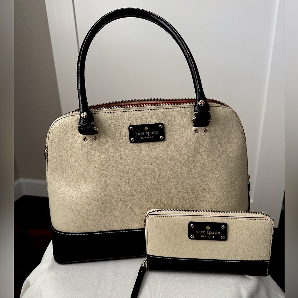 Kate Spade Wellesley Rachelle Berkeley Lane Bag Cream Black and Matching Wallet